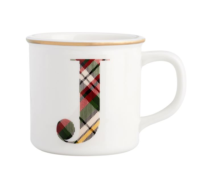 Plaid Alphabet Stoneware Mug