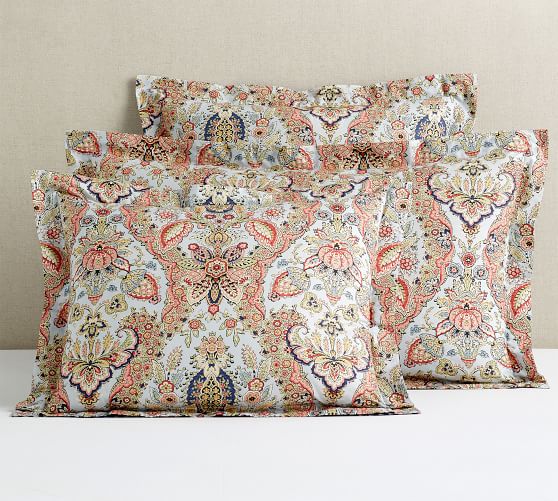 Pottery Barn Charlie Paisley Red Standard Pillow Shams 2 Organic Cotton for sale online 