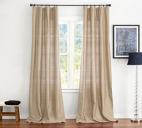 Dupioni Silk Rod Pocket Curtain Parchment Pottery Barn