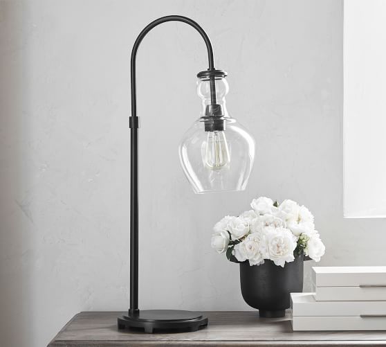 black glass table lamp