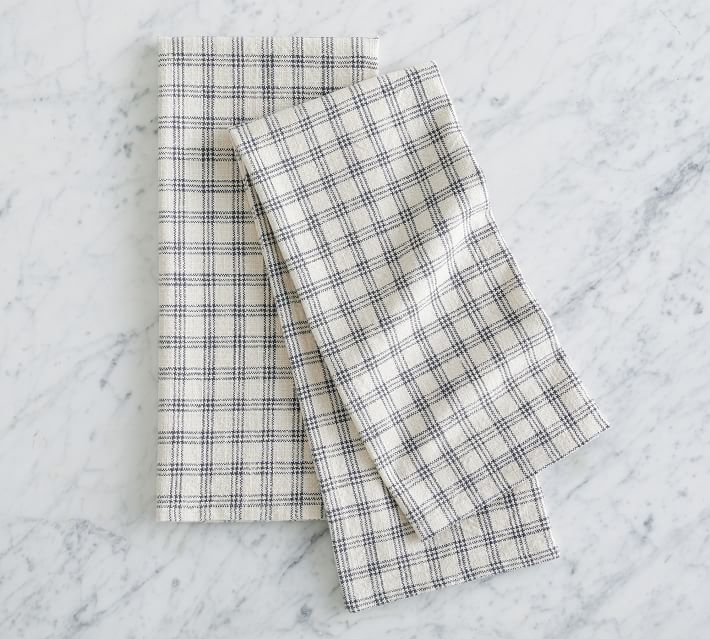 French Striped Patchwork Organic Cotton Tea Towels - Set of 2
