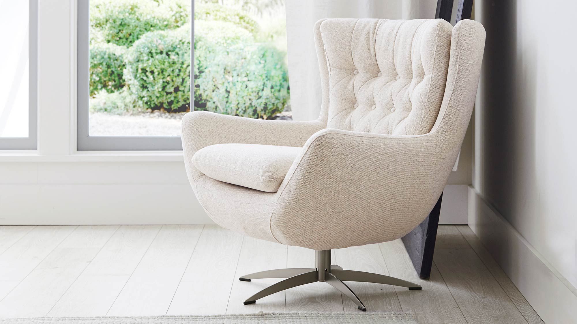 Wells Upholstered Swivel Chair Pottery Barn