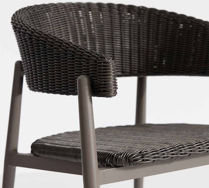 Antigua AllWeather Wicker Dining Armchair, Charcoal Gray Pottery Barn