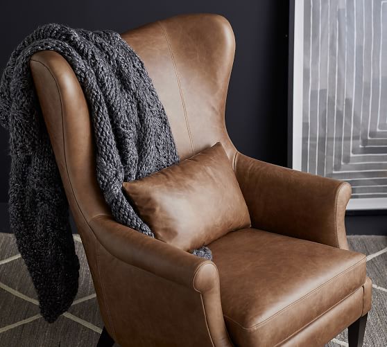 camel leather wingback chair