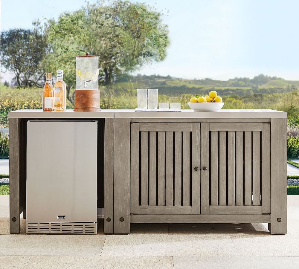 Abbott Outdoor Fsc Acacia Kitchen Convertable Refrigerator Double Door Cabinet Gray Wash Pottery Barn