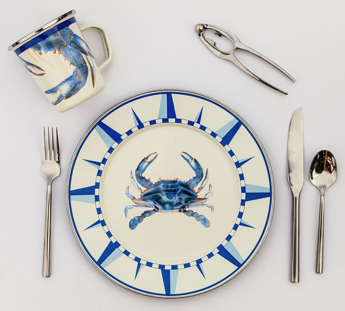 Golden Rabbit Blue Crab Enamel Dinner Plates - Set of 4