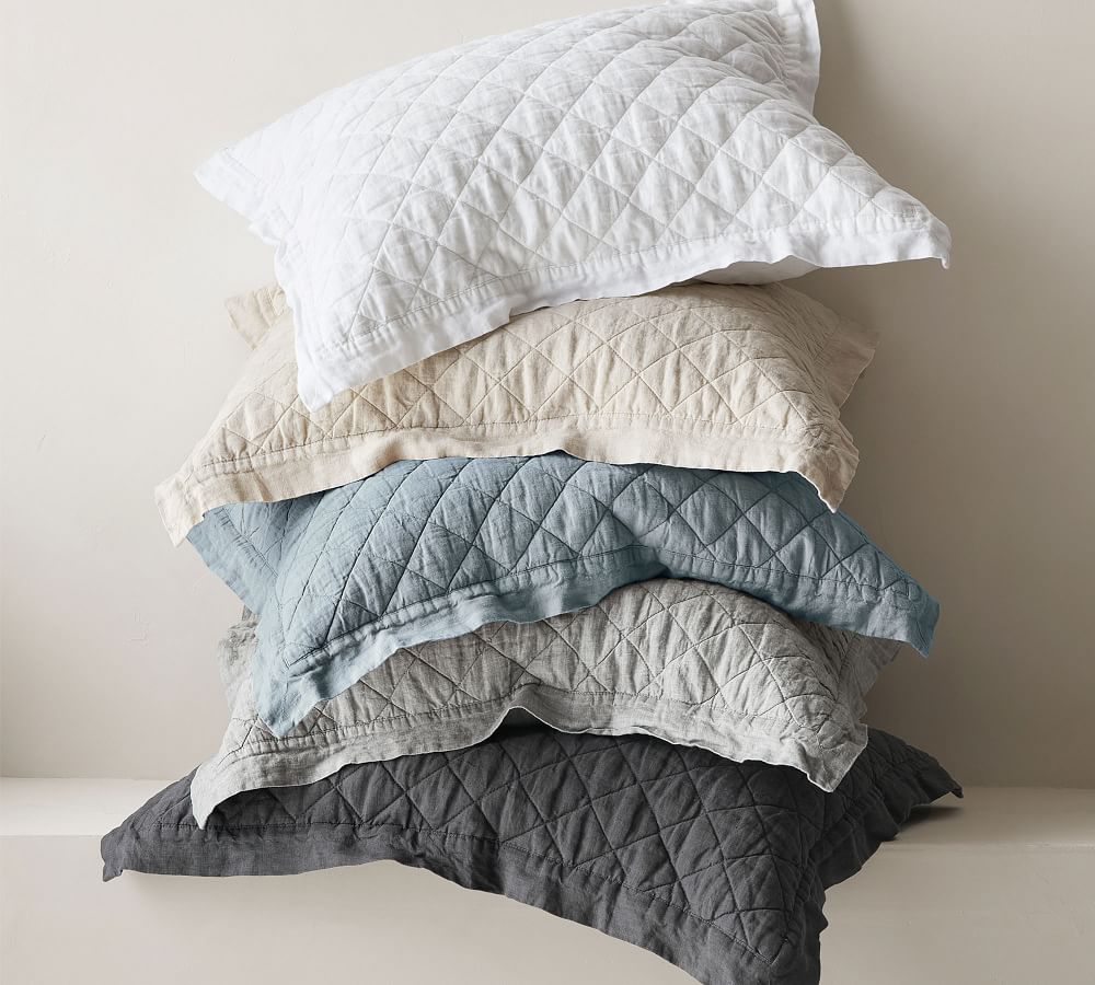 Belgian Flax Linen Diamond Pillow Sham White Pottery Barn