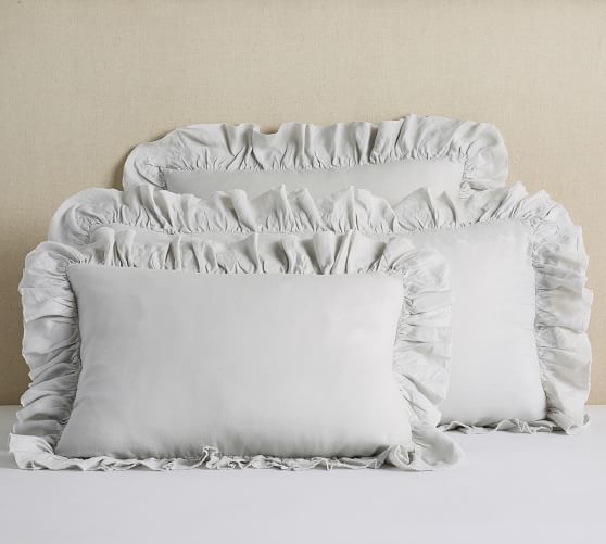 White Standard Set of 2 Pottery Barn Belgian Flax Linen Ruffle Shams