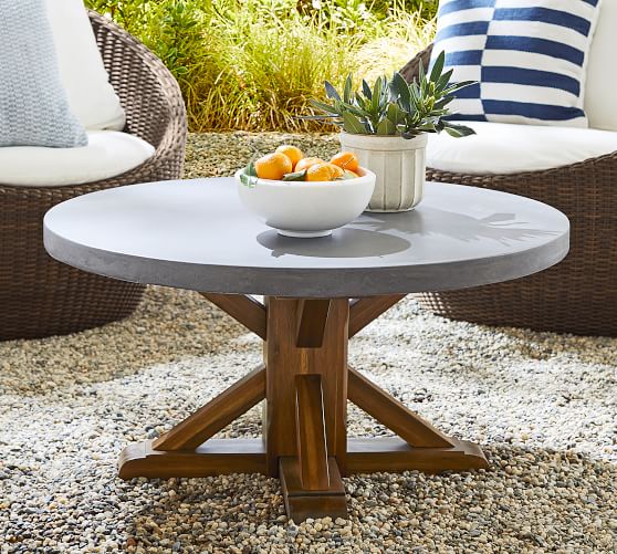 Abbott Indoor/Outdoor Concrete & FSC® Acacia Round Coffee Table, Brown