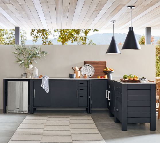 Malibu Metal Outdoor Kitchen Double Cabinet Black Pottery Barn