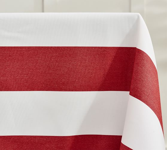 Sunbrella® Awning Stripe Indoor/Outdoor Tablecloth Pottery Barn