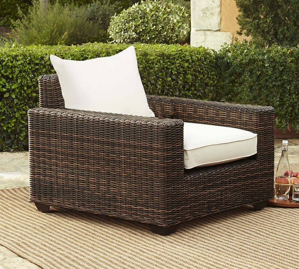 Torrey AllWeather Wicker Square Arm Lounge Chair, Espresso Pottery Barn