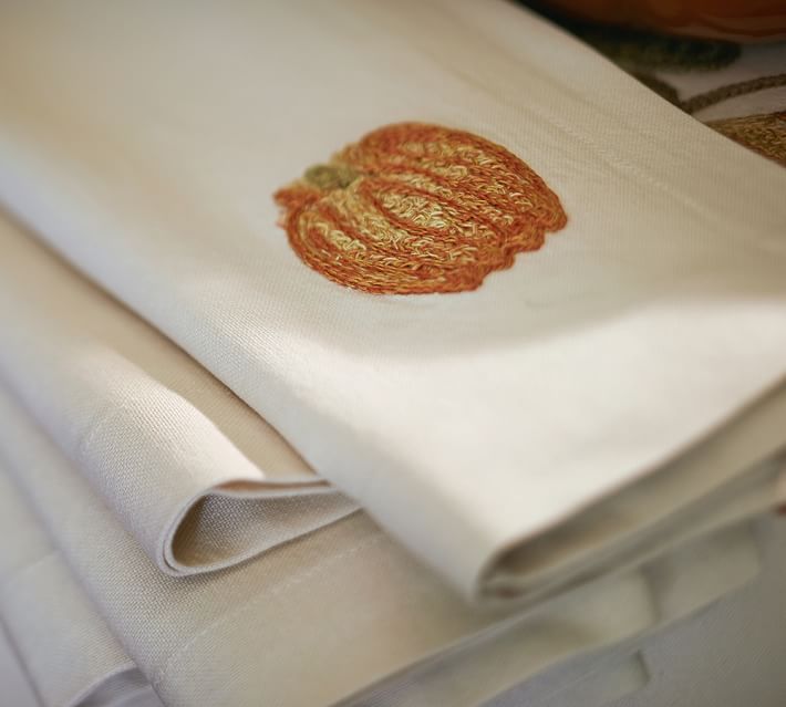 Pumpkin Embroidered Napkin, Set of 4 | Pottery Barn