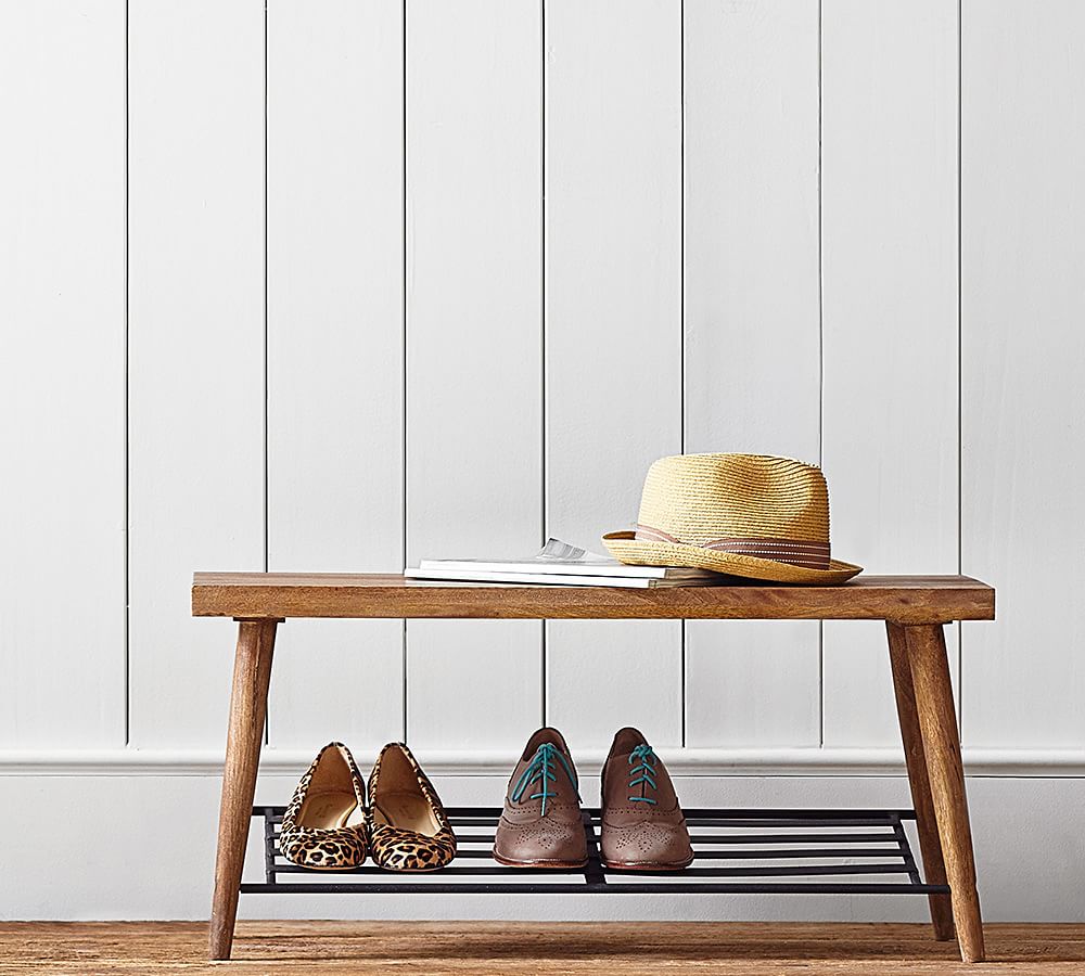 Lucy Mango Wood Shoe Rack With Bench Pottery Barn