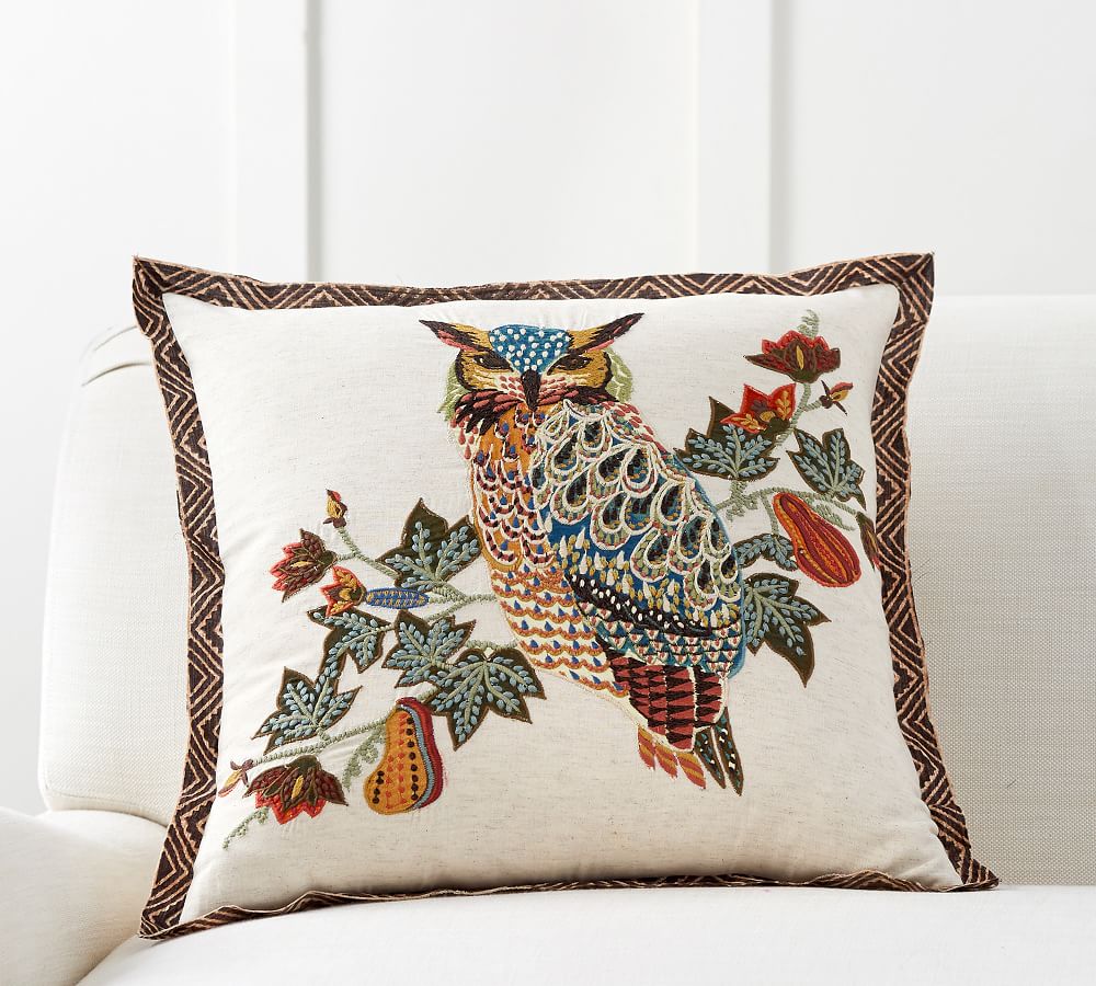 Owl Embroidered Decorative Pillow Cover Pottery Barn