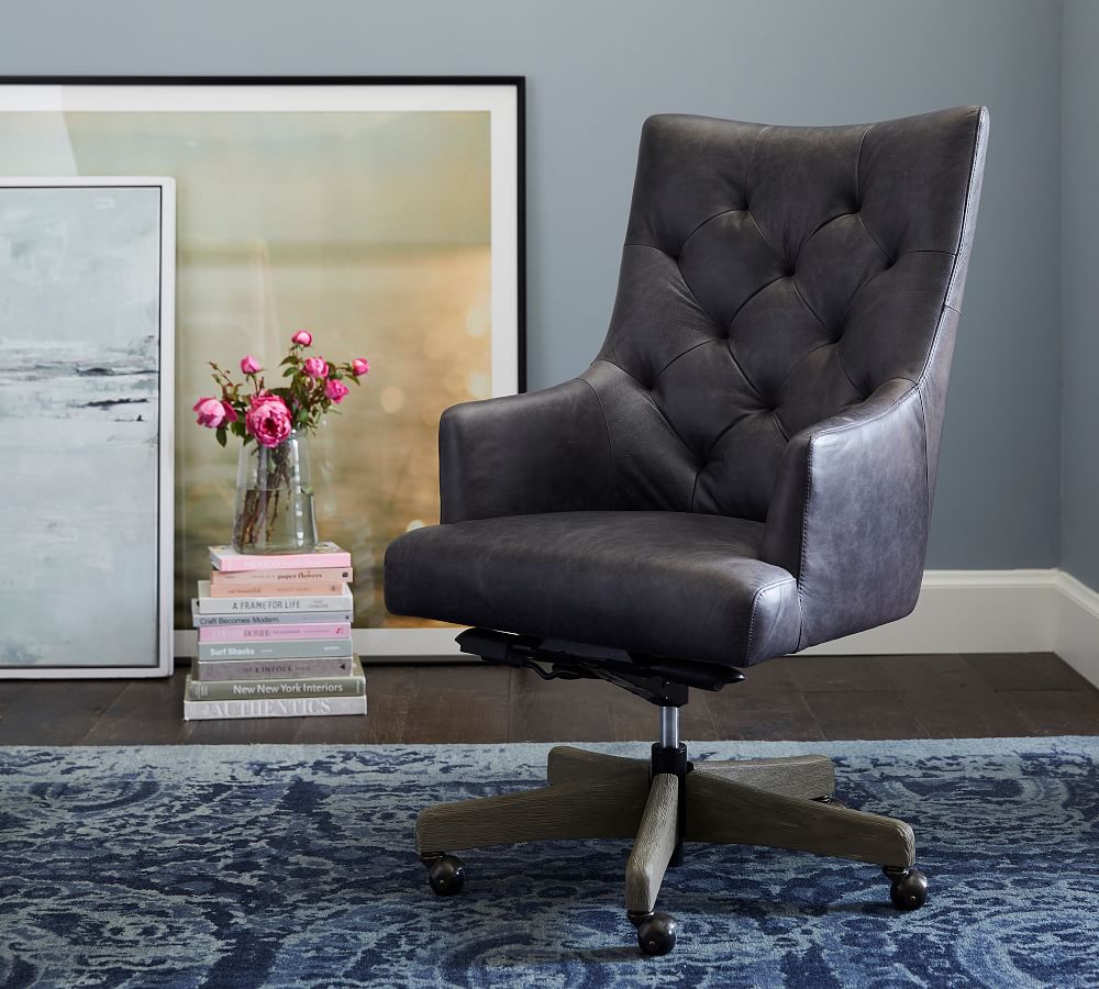 Radcliffe Tufted Leather Swivel Desk Chair Pottery Barn
