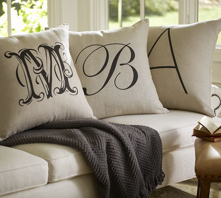 18x18/" PILLOW COVER Alphabet Letter Decorative Black White Monogram Cushion Case