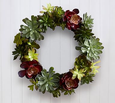 Full succulent wreath in blues and greens