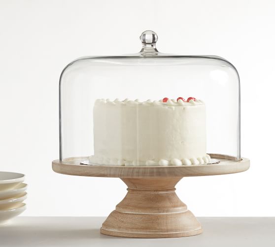 white cake stand with dome