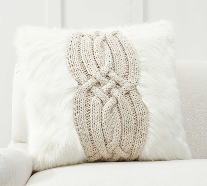 Cable Knit Faux Fur Pillow Cover Pottery Barn