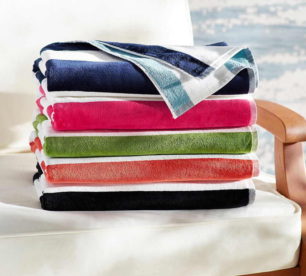 Reversible Awning Stripe Beach Towel Green Pottery Barn
