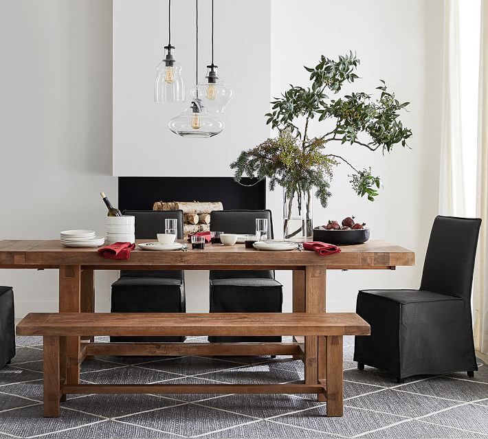 Reed extending pbimgs Perfect Pair: Reed Extending Dining Table with Reed Bench + Carissa