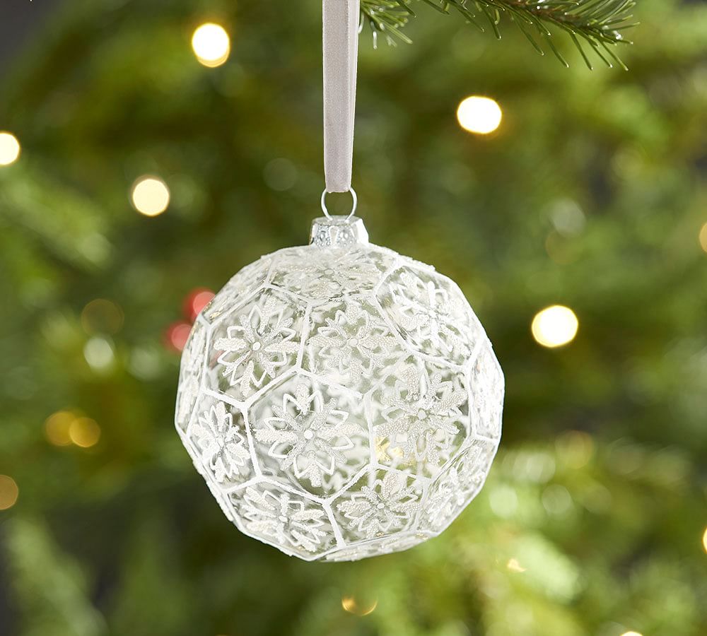 Snowflake Glass Ball Christmas Ornament Pottery Barn
