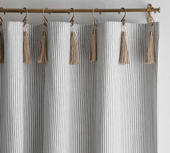 The Emily Meritt Ticking Stripe Drape With Hook And Tassel 50x108 Black White Pottery Barn