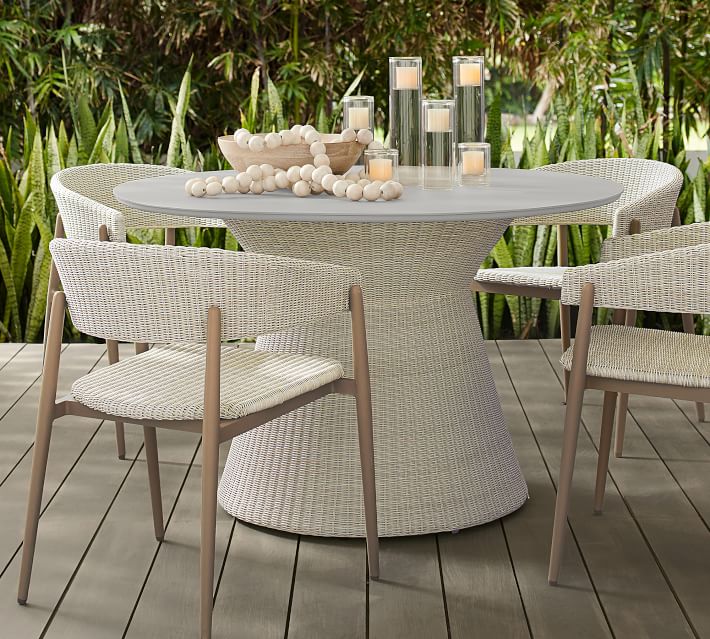 Antigua AllWeather Wicker Dining Table, Fog Gray Pottery Barn
