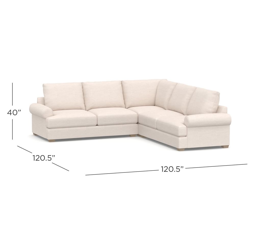 Canyon Roll Arm Upholstered 3-Piece L-Sectional | Pottery Barn