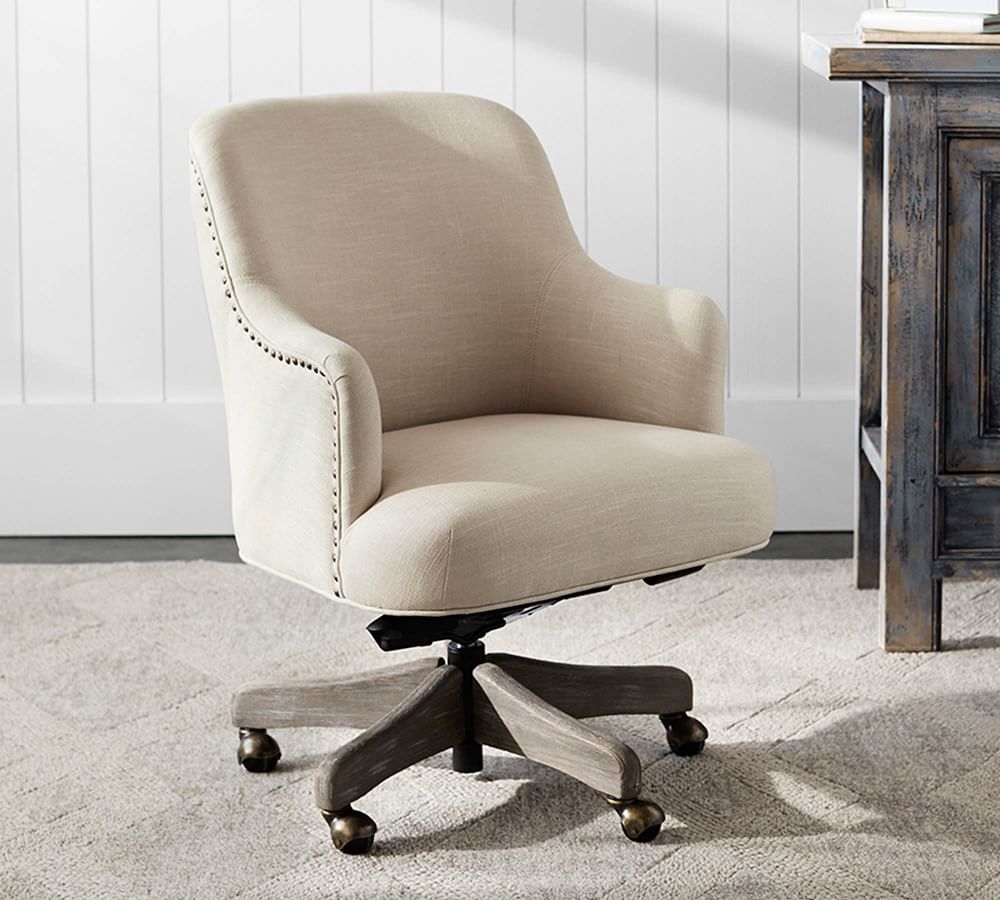 Reeves Upholstered Swivel Desk Chair | Pottery Barn