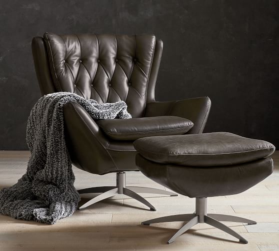 Wells Tufted Leather Swivel Armchair, Tufted Leather Armchair