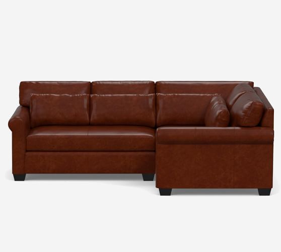 York Roll Arm Deep Seat Leather 3 Piece Sectional With Bench Cushion Pottery Barn York Roll Arm Deep Seat Leather 3 Piece, Extra Deep Leather Sectional Sofa
