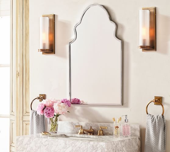 Stella Scalloped Frame Mirror Pottery, How Big Should A Powder Room Mirror Be