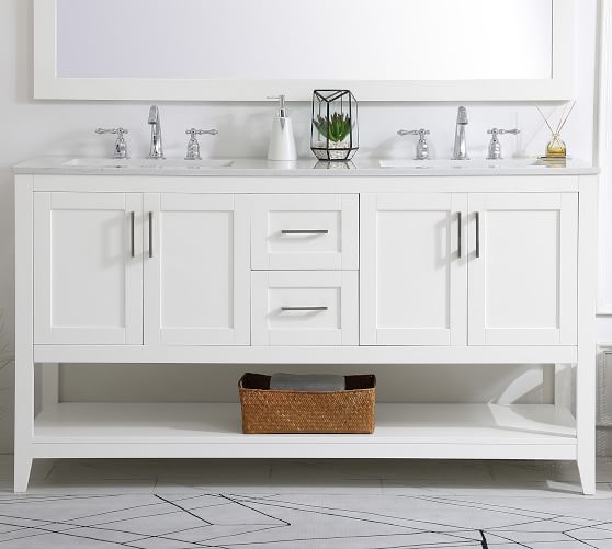 Belleair 60 Double Sink Vanity, Double Bathroom Vanity With Laundry Hamper