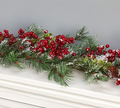 Artificial Flocked Berry And Pine Cone Garland, Set of 2 | Pottery Barn