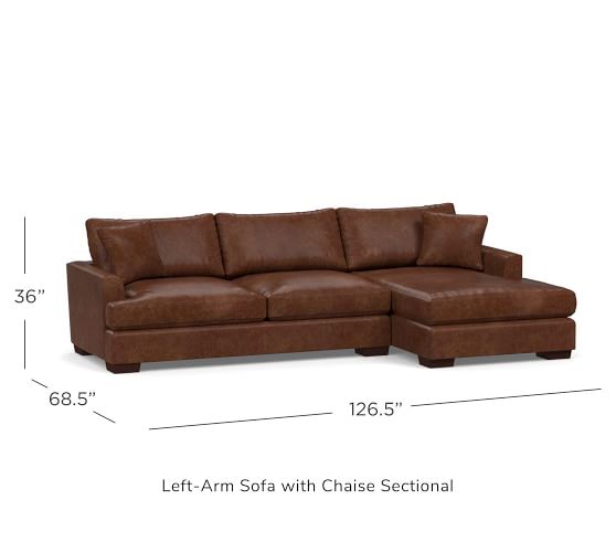 Fin Leather Sectional Sofa With Chaise, Deep Seat Leather Sofa