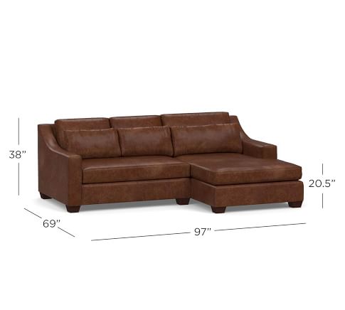 York Slope Arm Deep Seat Leather Sofa, Double Wide Leather Chaise Lounge
