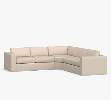 Carmel Square Arm Slipcovered 3-Piece L-Shaped Sectional with Wedge ...