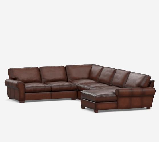 Turner Roll Arm Leather 4 Piece Chaise, Leather And Suede Sectional