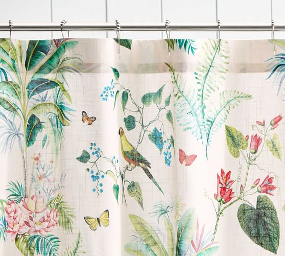Lia Palm Cotton Shower Curtain, Pottery Barn Shower Curtains