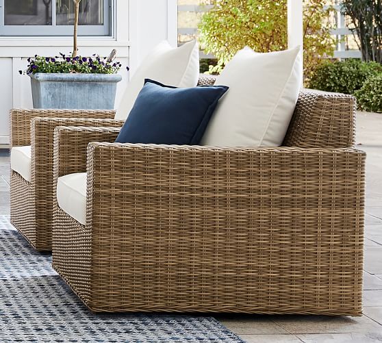 Torrey All Weather Wicker Square Arm Swivel Lounge Chair Natural Pottery Barn - Rattan Patio Chairs Pottery Barn