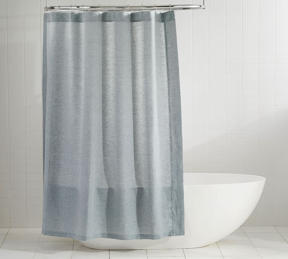 Belgian Flax Linen Hemstitch Shower Curtain Pottery Barn