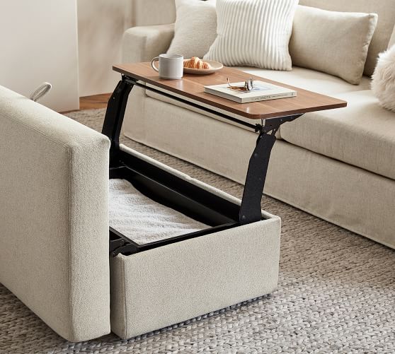 Big Sur Upholstered Storage Ottoman, Ottoman With Tray And Storage
