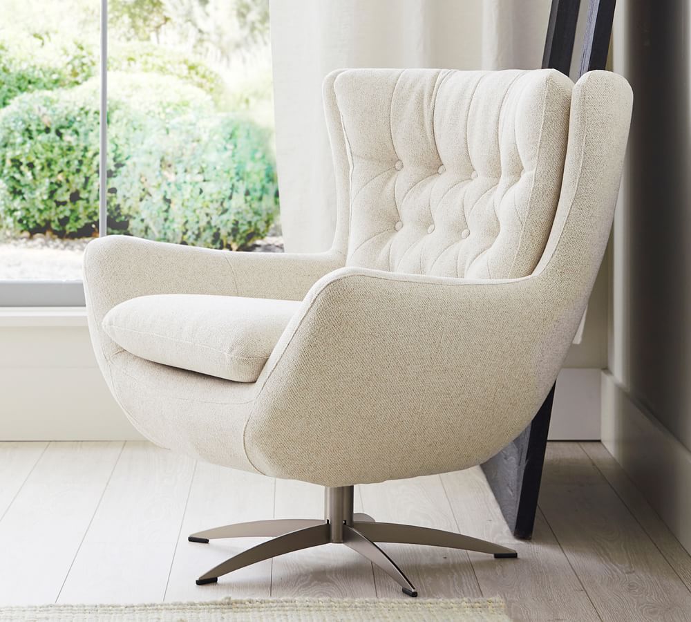 Wells Upholstered Swivel Chair Pottery Barn