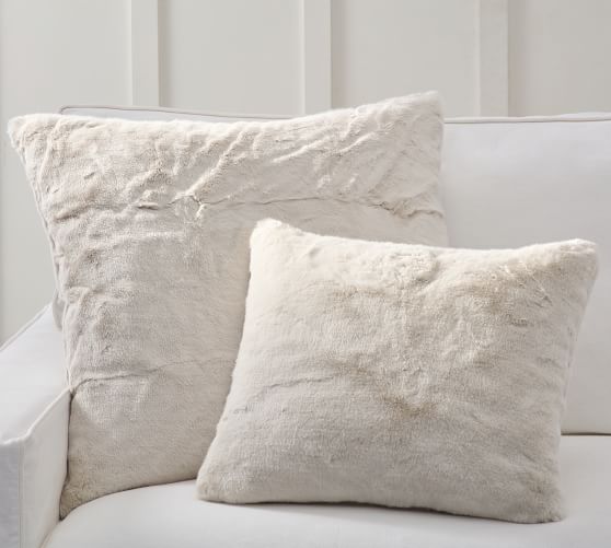 cream faux fur throw pillow