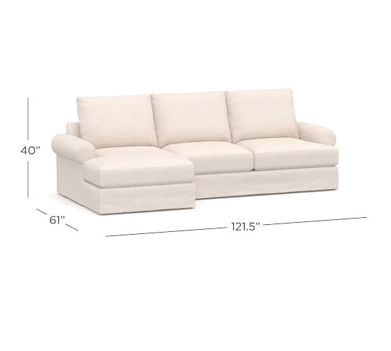 Canyon Roll Arm Slipcovered Sofa Chaise, Right Arm Sofa