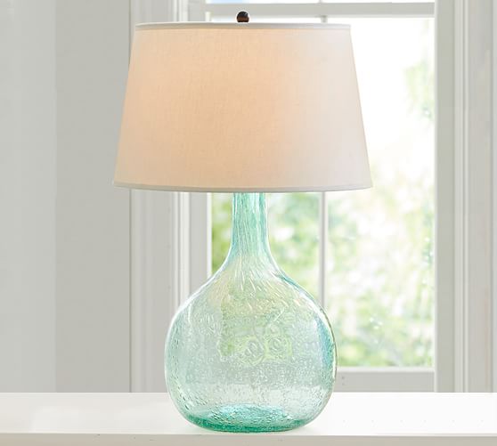 Eva Colored Glass Table Lamp Pottery Barn, Green Recycled Glass Lamp Base