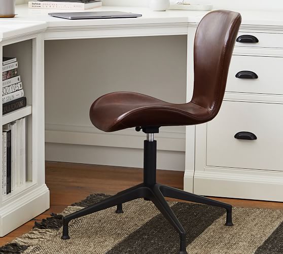 Burke Leather Swivel Desk Chair, Leather Armless Office Chair