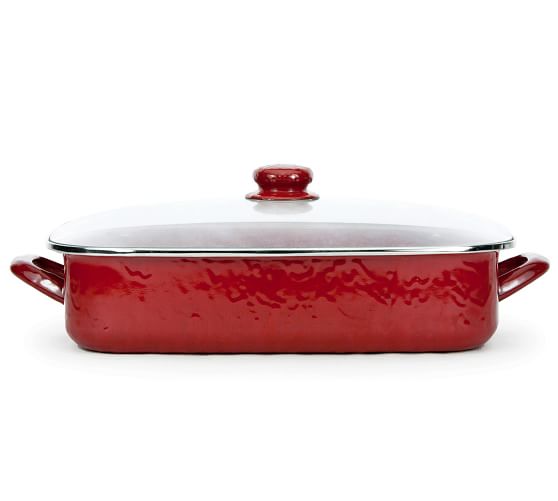 large enamel roasting pan with lid